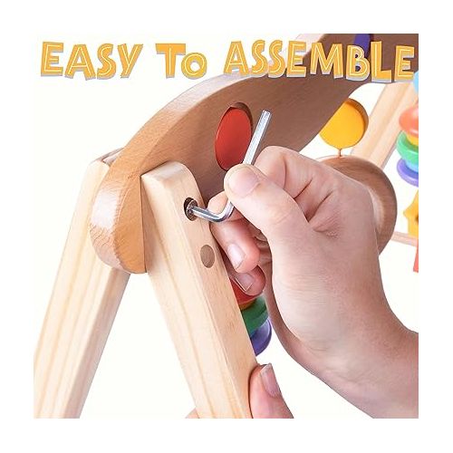  Little Olympians Wooden Baby Gym - Child Activity Center Newborns & Early Infants - Wood Mobile Interactive Play Station for Tummy Time - Educational & Developmental Learning Toys, Ages 0-5 Months