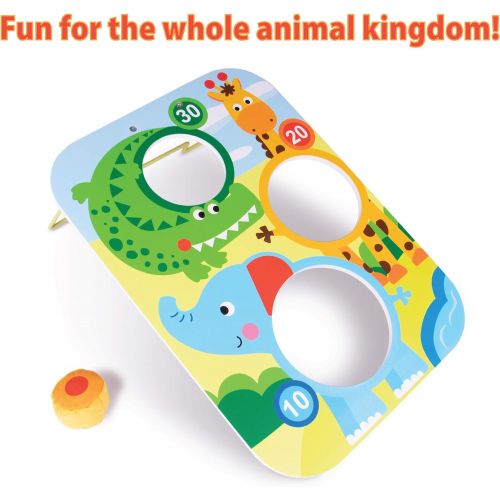  [아마존베스트]Jungle Cornhole Bean Bag Tossing Game | Classic Childrens Zoo Animal Toss Across Set for Indoor or Outdoor Play | Teach Kids Counting and Gross Motor Skills | Includes Board and 4