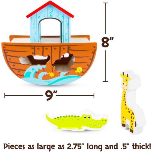  Imagination Generation Noahs Ark Shape Sorter Playset | Biblical Education Toy For Kids | Includes 7 Animal Pairs: Hippos, Lions, Giraffes, Zebras, Elephants, and More | Improves Problem Solving and Fine