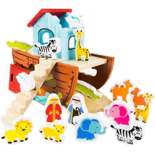  Imagination Generation Noahs Ark Shape Sorter Playset | Biblical Education Toy For Kids | Includes 7 Animal Pairs: Hippos, Lions, Giraffes, Zebras, Elephants, and More | Improves Problem Solving and Fine