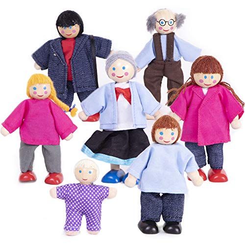  Imagination Generation My Doll Family Wooden Cloth Dolls Compatible with Most Doll Houses Perfect for Kids & Toddlers, Comes with 7 Dolls Great for Imaginative Play