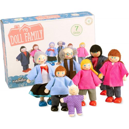  Imagination Generation My Doll Family Wooden Cloth Dolls Compatible with Most Doll Houses Perfect for Kids & Toddlers, Comes with 7 Dolls Great for Imaginative Play