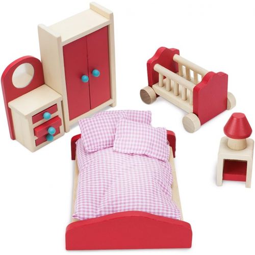  Imagination Generation Cozy Family Master Bedroom Accessories Childrens Playset Wooden Wonders Premium, Colorful Dollhouse Furniture for 4-inch Toy Dolls Includes Dresser with Mirror, Wardrobe, Nightstan