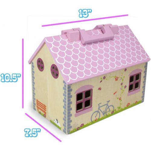  Wooden Wonders Take-Along Country Cottage Folding Dollhouse with 13 Pieces of Furniture by Imagination Generation