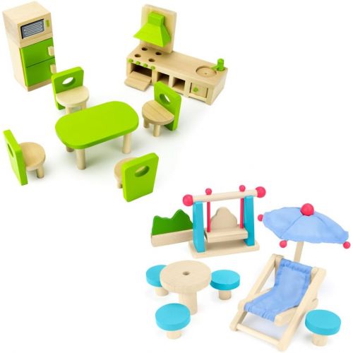  The Fully Furnished Bundle: 5 Sets of Colorful Wooden Dollhouse Furniture (41 Pieces) by Imagination Generation