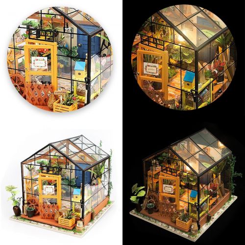 Imagine 3D DIY House Model Kit Greenhouse with LED Light Kit - Miniature Dollhouse Build It Yourself Kit for Hobbyists and Enthusiasts