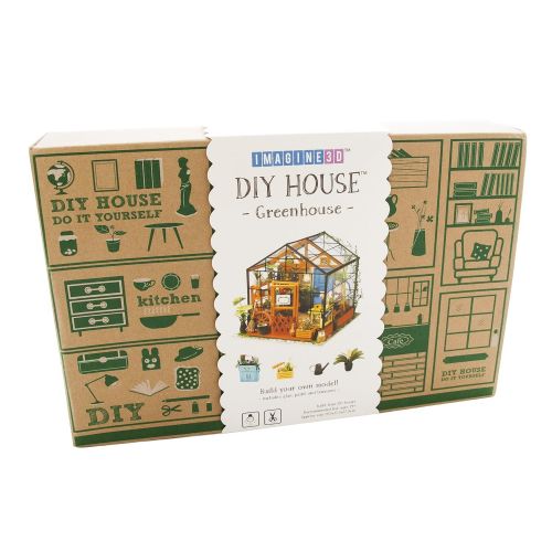  Imagine 3D DIY House Model Kit Greenhouse with LED Light Kit - Miniature Dollhouse Build It Yourself Kit for Hobbyists and Enthusiasts