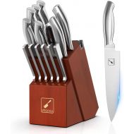 Kitchen Knives Set with Block, imarku 15-Pieces High Carbon German Steel Knife Set, Knife Block Set with Built-in Sharpener, Sliver