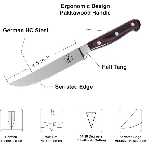  Steak Knives, imarku Steak Knives Set of 6, Premium German Stainless Steel Steak Knife Set, Super Sharp Serrated Steak Knife with Pakkawood Handles, Gift Box