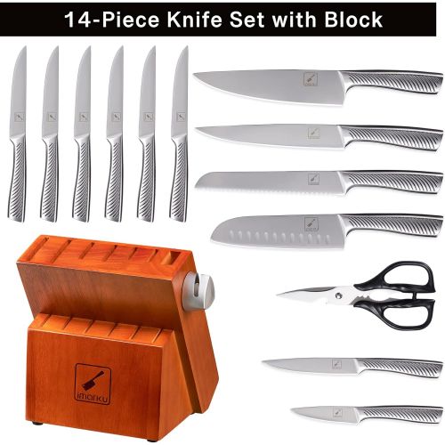  Kitchen Knife Set with Block, imarku 14-Piece High Carbon Stainless Steel Knife Set, Dishwasher Safe Kitchen Knives, Chef Knife Set with Built-in Sharpener, Ergonomic Handle