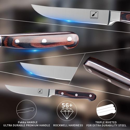  [아마존베스트]Steak Knives, Imarku 6-Piece Steak Knife Set, Premium Serrated Stainless Steel & Wooden Handle Steak Knives set