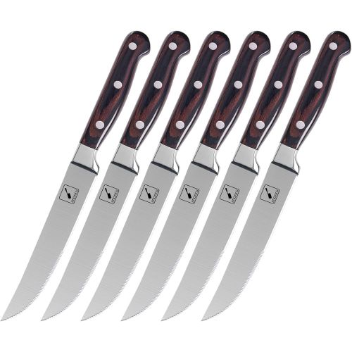  [아마존베스트]Steak Knives, Imarku 6-Piece Steak Knife Set, Premium Serrated Stainless Steel & Wooden Handle Steak Knives set