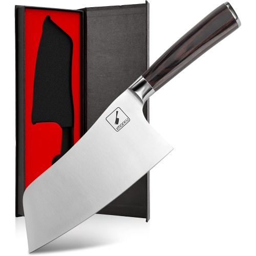  Cleaver Knife, imarku Chef’s Knife German High Carbon Stainless Steel Meat Cleaver with Pakkawood Ergonomic Handle 7 inches Kitchen Knife for Home, Kitchen & Restaurant