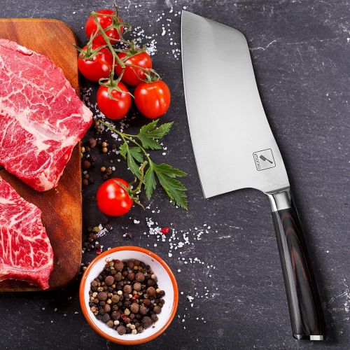  Cleaver Knife, imarku Chef’s Knife German High Carbon Stainless Steel Meat Cleaver with Pakkawood Ergonomic Handle 7 inches Kitchen Knife for Home, Kitchen & Restaurant