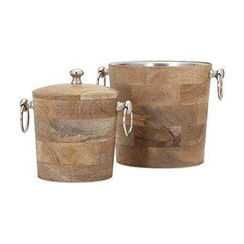  Imax IMAX 71806-2 Makana Wood Bar Buckets (Set of 2), Natural