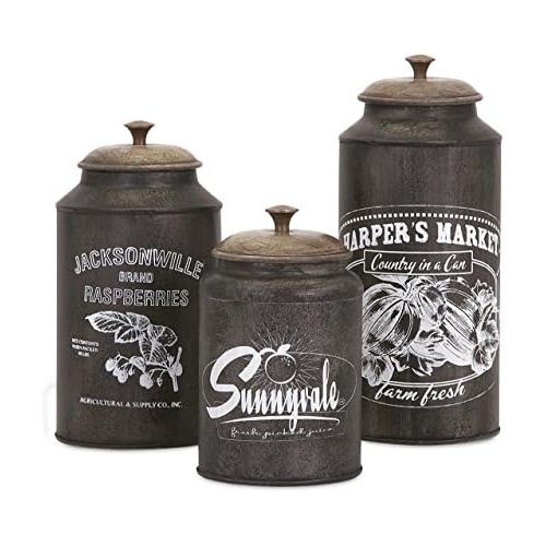  Imax 73383-3 Darby Metal Canisters - Set of 3 Handcrafted Lidded Kitchen Containers in Brown. Tabletop Kitchen Accessories