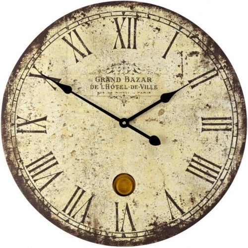  Imax 2511 Large Wall Clock with Pendulum  Vintage Style Round Wall Clock, Wall Decor for Kitchen, Office, Retro Timepiece. Home Decor Accessories