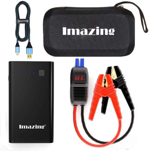  Imazing Car Jump Starter 1000A Peak with Type-C Port(Up to 7.0L Gas or 5.5L Diesel Engine), 12V Portable Power Pack Auto Battery Booster with LCD Display Jumper Cables, QC 3.0 and