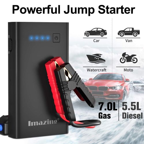  Imazing Car Jump Starter 1000A Peak with Type-C Port(Up to 7.0L Gas or 5.5L Diesel Engine), 12V Portable Power Pack Auto Battery Booster with LCD Display Jumper Cables, QC 3.0 and