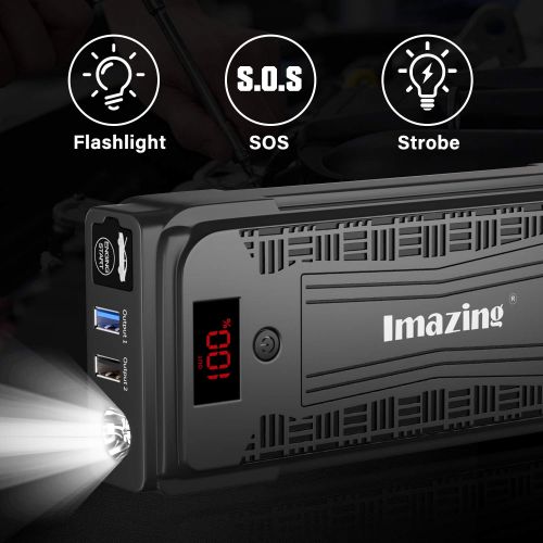  Imazing Portable Car Jump Starter - 2500A Peak 20000mAH (Up to 8L Gas or 8L Diesel Engine) 12V Auto Battery Booster Portable Power Pack with LCD Display Jumper Cables, QC 3.0 and L