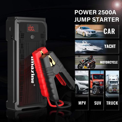  Imazing Portable Car Jump Starter - 2500A Peak 20000mAH (Up to 8L Gas or 8L Diesel Engine) 12V Auto Battery Booster Portable Power Pack with LCD Display Jumper Cables, QC 3.0 and L