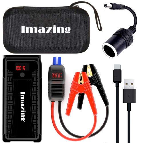  Imazing Portable Car Jump Starter - 2500A Peak 20000mAH (Up to 8L Gas or 8L Diesel Engine) 12V Auto Battery Booster Portable Power Pack with LCD Display Jumper Cables, QC 3.0 and L