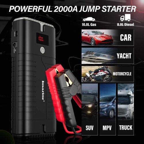  Imazing Portable Car Jump Starter - 2000A Peak 18000mAH (Up to 10L Gas or 8L Diesel Engine) 12V Auto Battery Booster Portable Power Pack with LCD Display Jumper Cables, QC 3.0 and