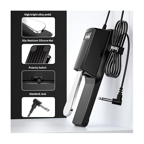  Digital Piano and Keyboard Sustain Pedal for Yamaha,Roland,Casio,Korg,Behringer,Moog - Universal Foot Pedal Black