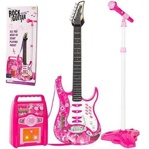  IMeshbean iMeshbean Electric Guitar Set MP3 Player Learning Toys Microphone, Pink