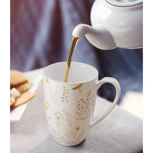  [아마존베스트]immaculife Tea Cup with Infuser and Lid Ceramic Tea Mug with Lid - Teaware with Filter 15oz, Platinum Print