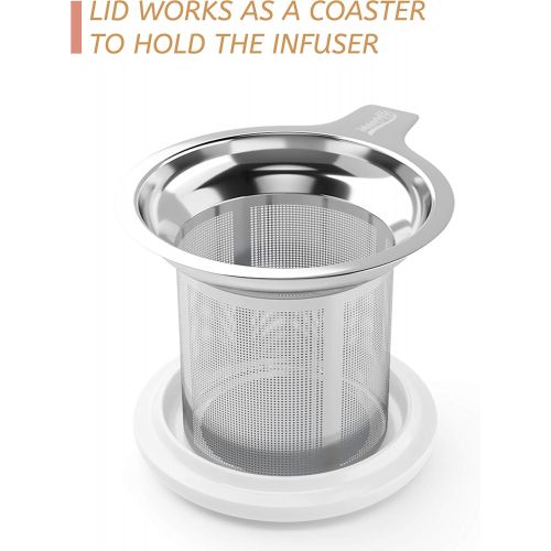  [아마존베스트]immaculife Tea Cup with Infuser and Lid Ceramic Tea Mug with Lid - Teaware with Filter 15oz, Platinum Print