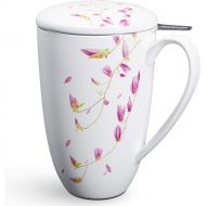 [아마존베스트]immaculife Tea Mug with Infuser and Lid Ceramic Tea Cup with Lid - Teaware with Filter 16oz, White Flower