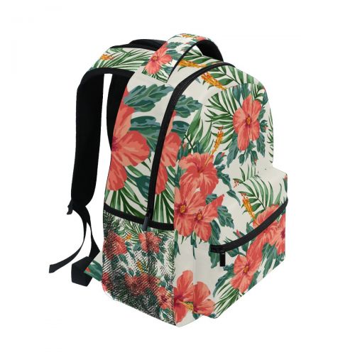  Imobaby IMOBABY Tropical Hawaiian Plumeria And Hibiscus Flowers School Backpack Book Bag Travel Daypack