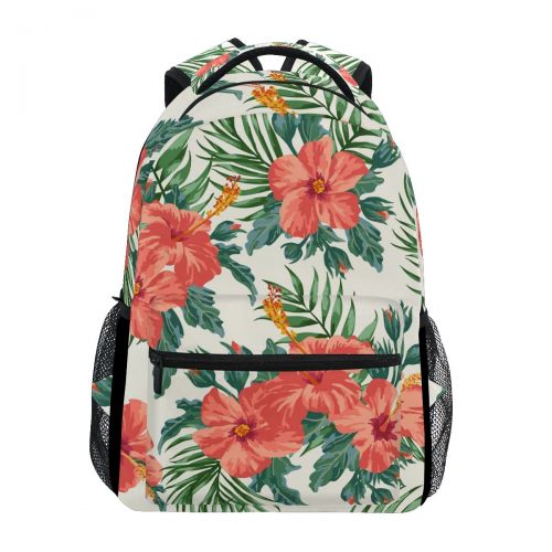  Imobaby IMOBABY Tropical Hawaiian Plumeria And Hibiscus Flowers School Backpack Book Bag Travel Daypack