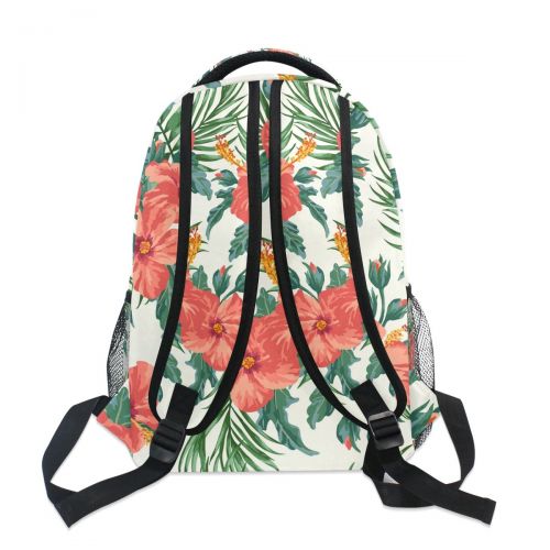 Imobaby IMOBABY Tropical Hawaiian Plumeria And Hibiscus Flowers School Backpack Book Bag Travel Daypack