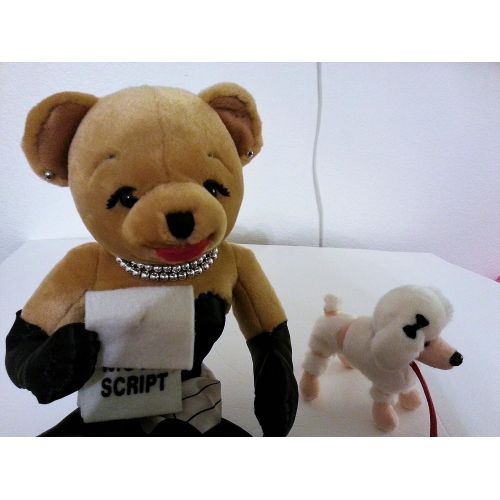  Impax Ltd. Movie Star Teddy Bear Holding Movie Script Sign and White Poodle - Sits on Shelf
