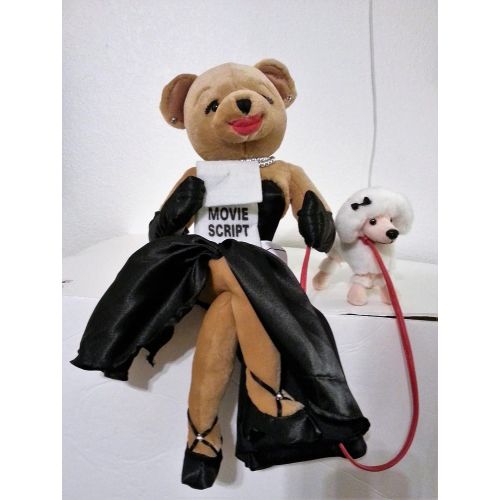  Impax Ltd. Movie Star Teddy Bear Holding Movie Script Sign and White Poodle - Sits on Shelf