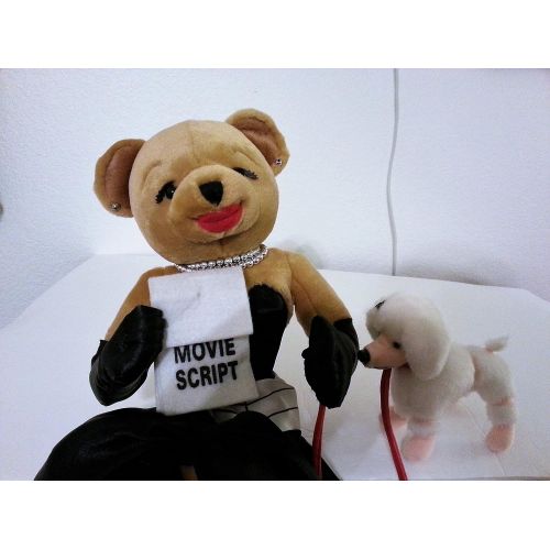  Impax Ltd. Movie Star Teddy Bear Holding Movie Script Sign and White Poodle - Sits on Shelf