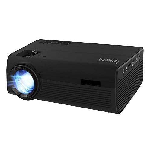  IMPECCA Home Theater Mini Projector, HD Video 720p Projector for Room and Office, Built-in Speakers, Keystone Correction, Movie Projector with 50,000H LED Life, USB,m/SD,VGA, AV In