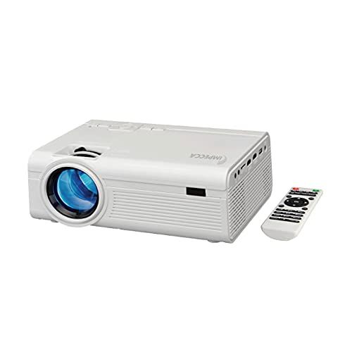  IMPECCA Home Theater Projector, for Home and Office Presentation, Keystone Correction, Movie Projector with 50,000H LED Life, and Large 4” Projecting Lens, USB, m/SD, VGA, AV Input