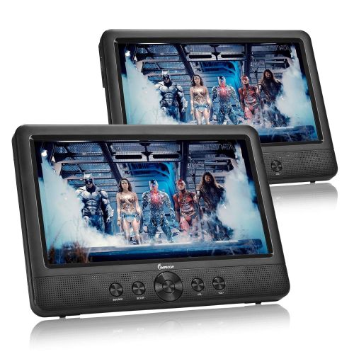 Impecca IMPECCA DVD Player, Portable 10.1” Dual Screen DVD Player for Car Headrest or Home with USB/SD Card Reader, Built in Rechargeable Battery, Last Memory Function, Two Screens Play On