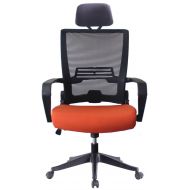 Impecgear Ergonomic Mesh Back Office Folding Chair Molded Foam W/Adjustable Lumbar Support Headrest, Folded Mesh Back, No Tool Required Assembly (Custom Color Seat Fabric-Orange W/Headrest a
