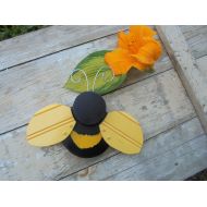 Imperfetions Folk Art Bumble Bee, Yard Art, Garden Decor, Fence Porch Patio Decor, Home Decor, Wooden Body and Wings,Hand Twisted Wire Antennae,Repurpose