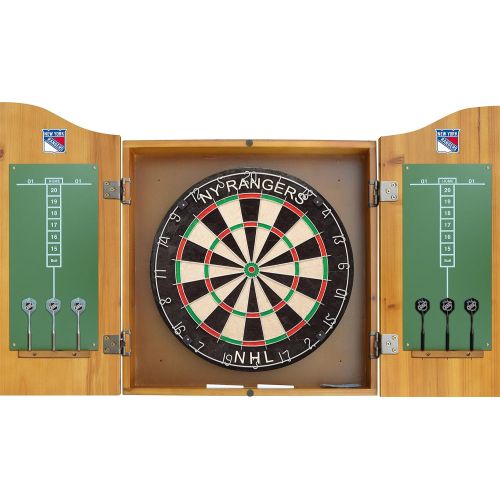  Imperial Officially Licensed NHL Merchandise: Dart Cabinet Set with Steel Tip Bristle Dartboard and Darts, New York Rangers