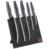 Imperial Collection IM-MGN5-CB Stainless Steel Knife Set with Magnetic Knife Block Featuring Embossed Blades with Non-Stick Coating, Ergonomic Soft Grip (6-Piece Set of Knives, Car