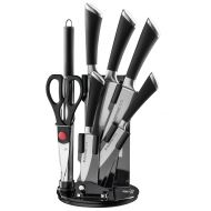 Imperial Collection HR-M8-BLK Herzog 8 Piece Knife Set Including Acrylic Stand - Extremely Sharp Coating Kitchen Knives with a Great Grip (Black)