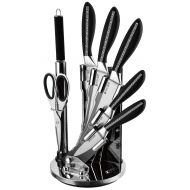 Imperial Collection IM-KST8 BLK Premium Stainless Steel Kitchen Knife Set with with Rotating Block Stand, Black - 8 Piece Set (Handle Design May Vary)