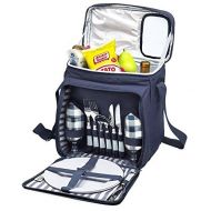 Imperial Home Blue Insulated Picnic Basket - Lunch Tote Cooler Backpack w/Flatware Two Place Setting