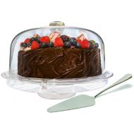 ImpiriLux Acrylic Cake Stand and Multifunctional Serving Platter with Dome | Includes Stainless Steel Cake Cutter Server | For Desserts, Chips, Salads, Pastry and more