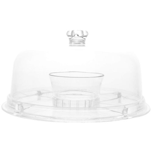  ImpiriLux Acrylic Cake Stand and Multifunctional Serving Platter with Dome | Includes Stainless Steel Cake Cutter Server | For Desserts, Chips, Salads, Pastry and more